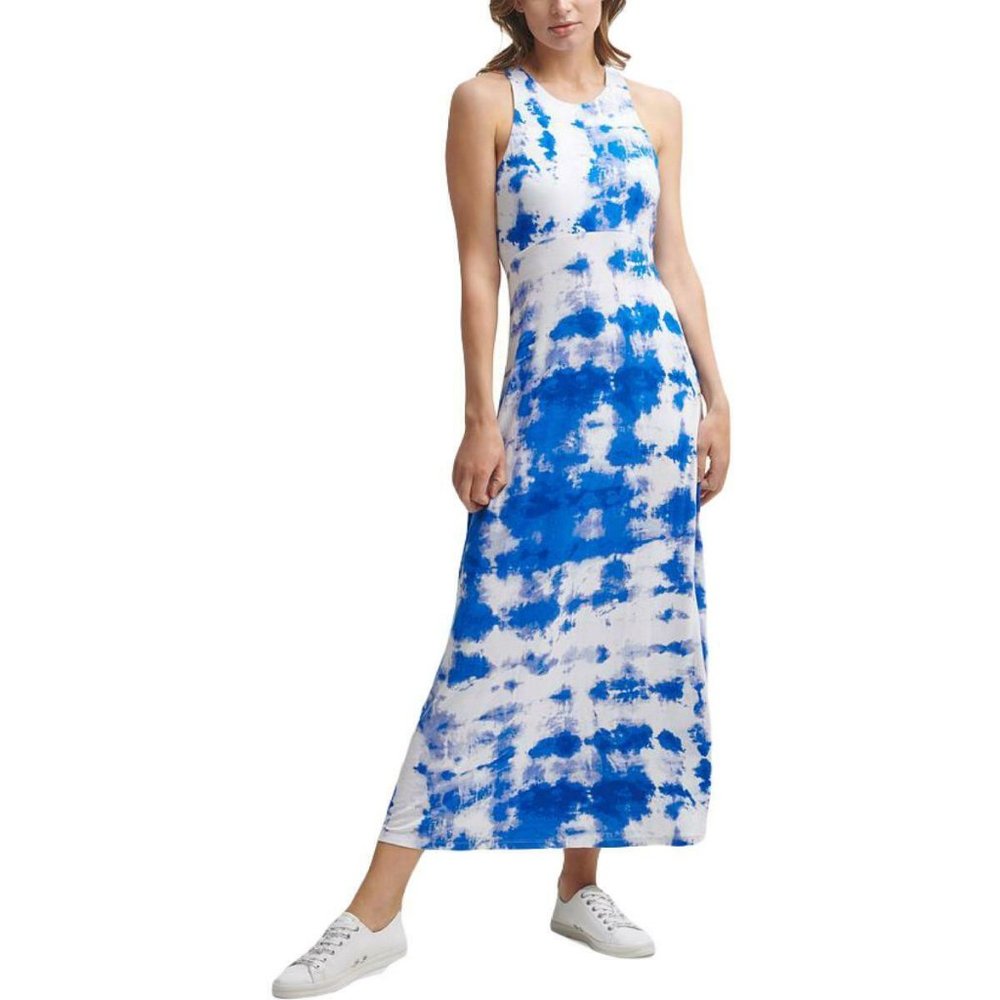 New!  CALVIN KLEIN Blue & White Tie Dye Print Cap Sleeve Midi Sz 10